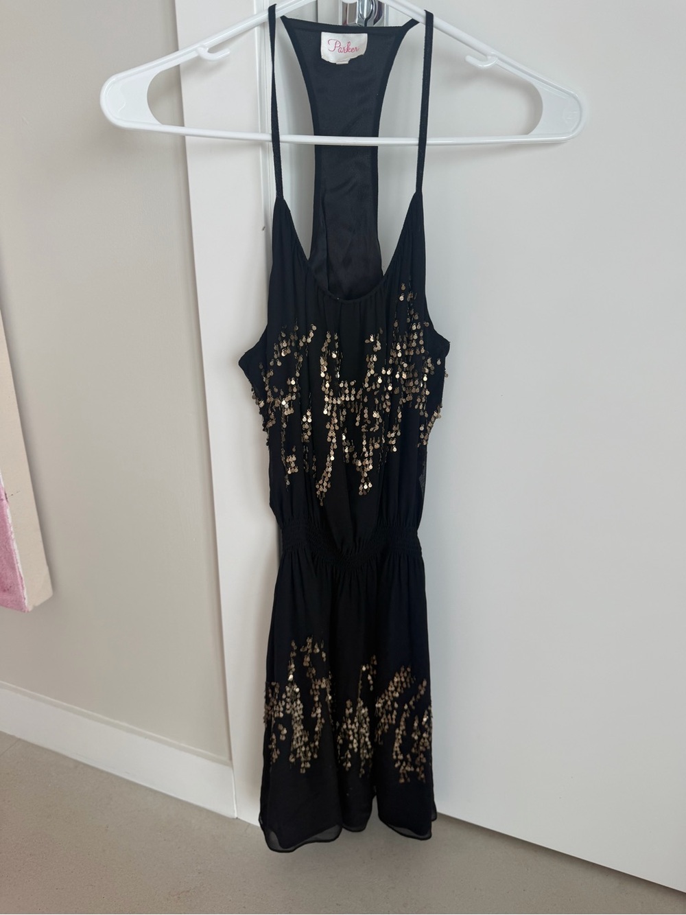 Parker Black Mini Dress with Gold Sequin Accents